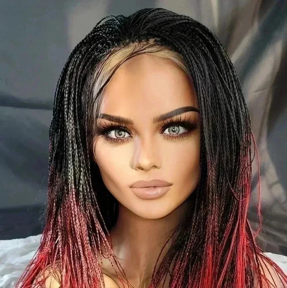 Yassine Red/Black Ombre Braided Wig | 100% Handmade Micro Millions Lace NWT